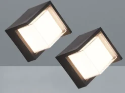 LED Außenwandleuchten 2er SET Schwarz Fassadenbeleuchtung Würfel eckig 15x15cm