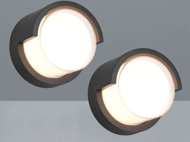 LED Außenwandleuchten 2er SET Schwarz Fassadenbeleuchtung IP54 rund Ø 15cm