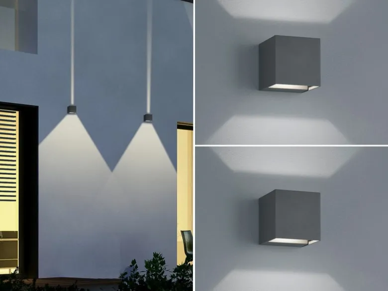 LED Außenwandleuchten 2er SET Up and Down Light Würfel Anthrazit Hausbeleuchtung