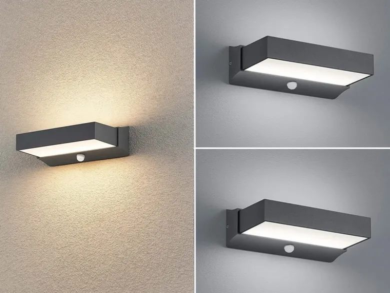 LED Außenwandleuchten mit Bewegungsmelder, Anthrazit, IP65 - 2er Set