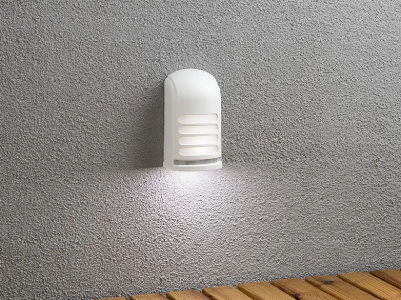 LED Außenwandleuchte PRATO mit Bewegungsmelder & Batterie, Weiß H: 13cm