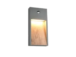 LED Außenwandleuchte SALMON mit Bewegungsmelder Anthrazit & Holzoptik, H 33cm