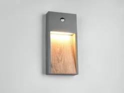 LED Außenwandleuchte SALMON mit Bewegungsmelder Anthrazit & Holzoptik, H 33cm