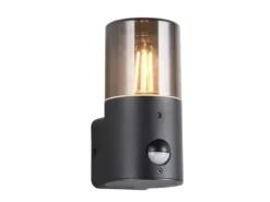 LED Außenwandleuchte Schwarz & Rauchfarbig mit Bewegungsmelder, Höhe 17,5cm
