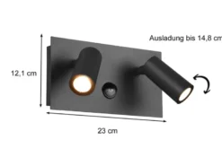 LED Außenwandleuchte TUNGA 2-flammig mit Bewegungsmelder, Anthrazit, Breite 23cm