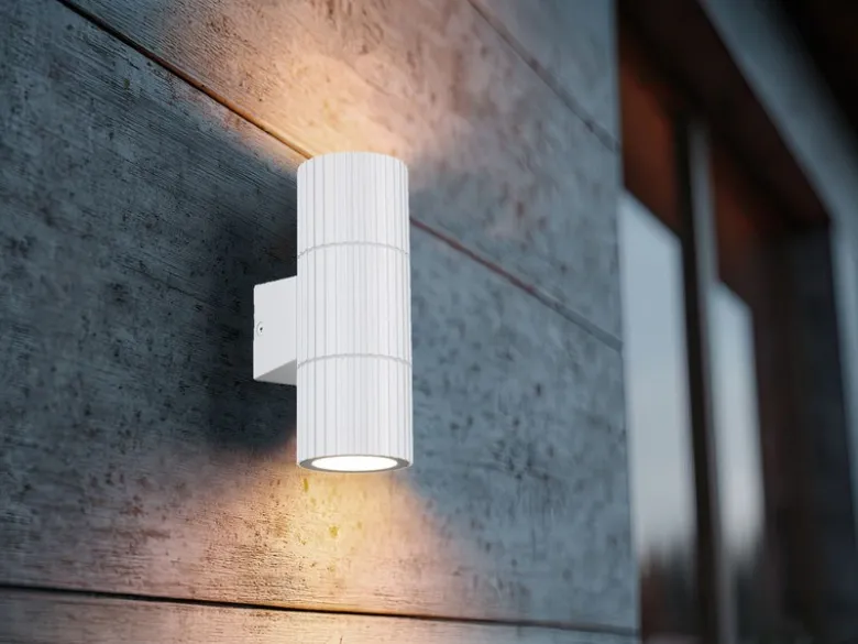 LED Außenwandleuchte Up and Down Weiß geriffelt, Höhe 16cm