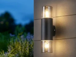 LED Außenwandleuchte Up and Down in Schwarz & Rauchfarbig E27, Höhe 33cm