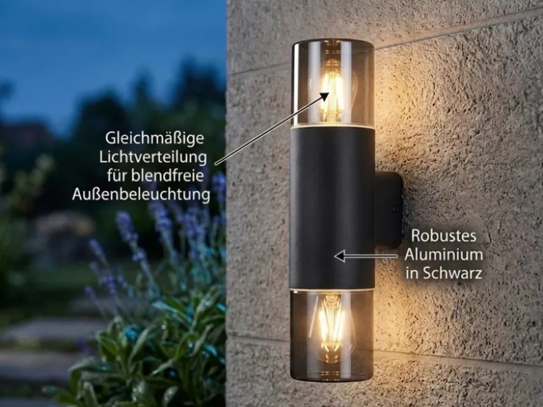 LED Außenwandleuchte Up and Down in Schwarz & Rauchfarbig E27, Höhe 33cm