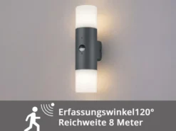 LED Außenwandleuchte Up & Down mit Bewegungsmelder, Anthrazit, Höhe 33cm