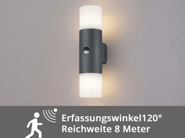 LED Außenwandleuchte Up & Down mit Bewegungsmelder, Anthrazit, Höhe 33cm