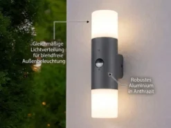 LED Außenwandleuchte Up & Down mit Bewegungsmelder, Anthrazit, Höhe 33cm