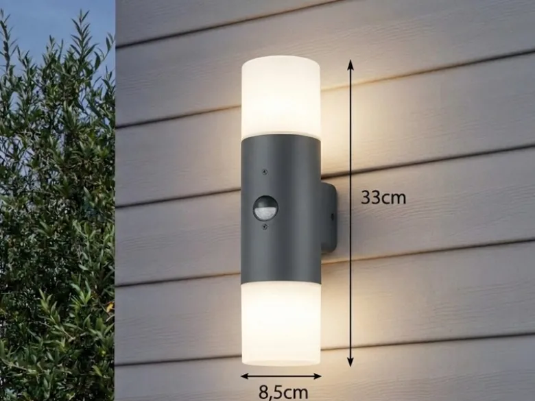 LED Außenwandleuchte Up & Down mit Bewegungsmelder, Anthrazit, Höhe 33cm