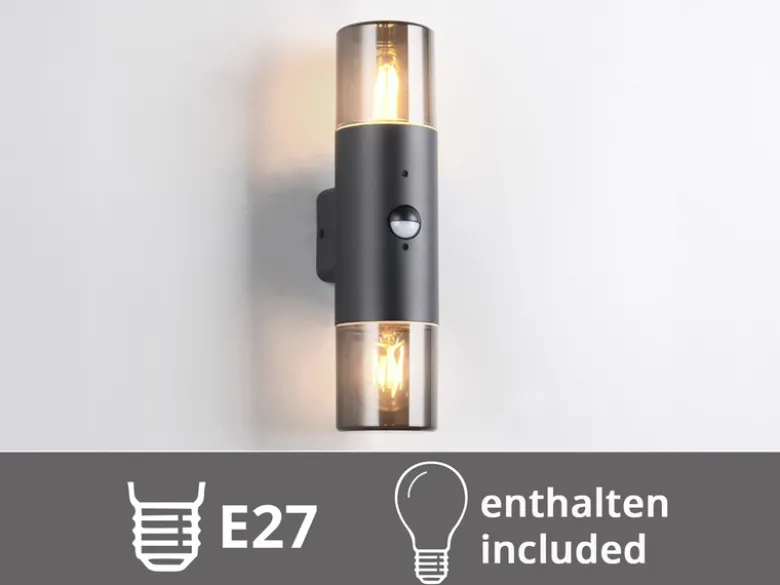 LED Außenwandleuchte Up & Down mit Bewegungsmelder, Rauchgrau Schwarz, Höhe 33cm