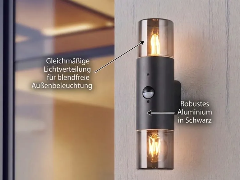 LED Außenwandleuchte Up & Down mit Bewegungsmelder, Rauchgrau Schwarz, Höhe 33cm