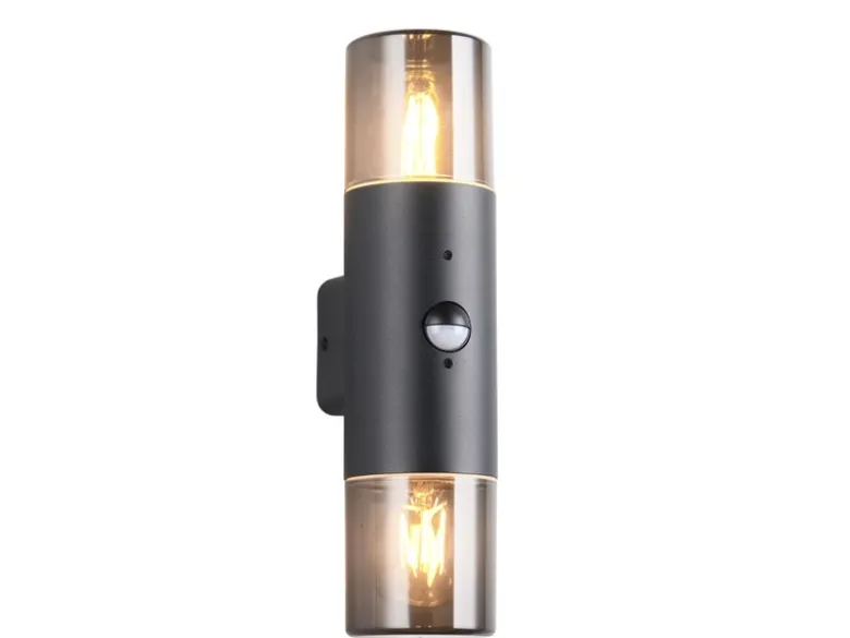 LED Außenwandleuchte Up & Down mit Bewegungsmelder, Rauchgrau Schwarz, Höhe 33cm