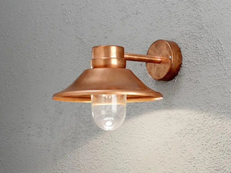 LED Außenwandleuchte VEGA Kupfer massiv & Klarglas, Höhe 26,5cm