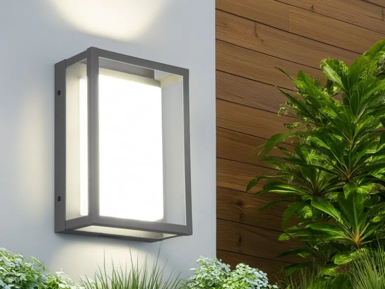 LED Außenwandleuchte WITHAM mit Metall Rahmen Anthrazit, Höhe 24cm