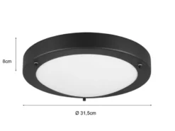 LED Bad Deckenleuchte in Schwarz mit Glas Weiß Badlampen, Ø 31,5cm