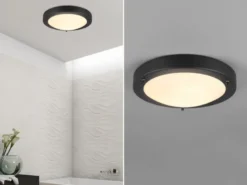 LED Bad Deckenleuchte in Schwarz mit Glas Weiß Badlampen, Ø 31,5cm