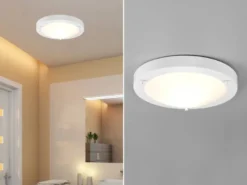 LED Bad Deckenleuchte in Weiß mit Glas Opal Weiß Badlampen, Ø 31,5cm