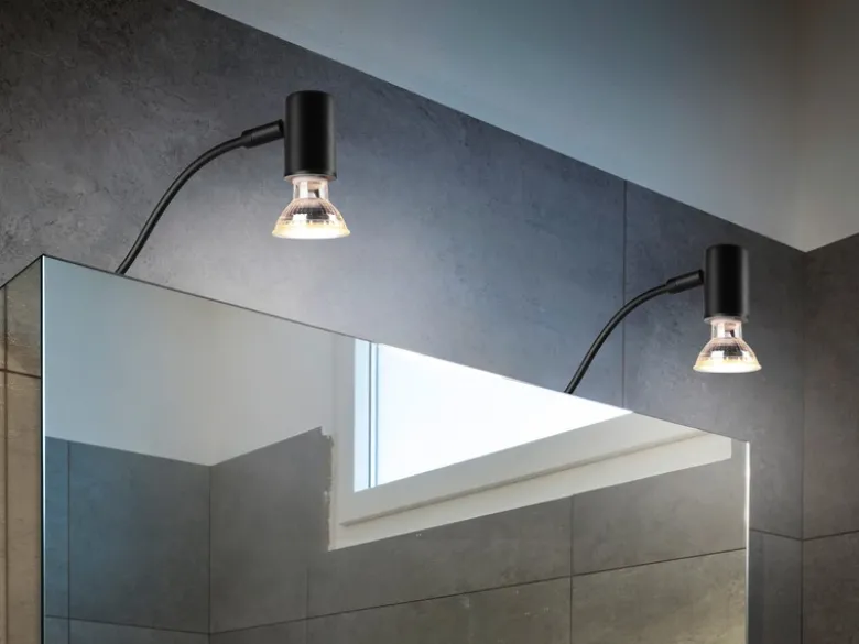 LED Badezimmerlampe in Schwarz für Spiegelschrank mit schwenkbarem Spot