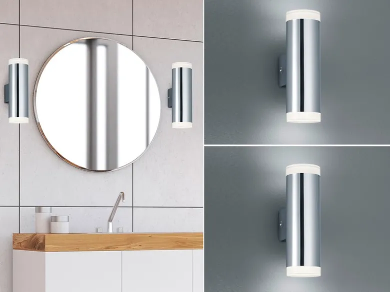 LED Badezimmer Wandleuchte 2er Set Up Down in Chrom - Spiegelleuchten, H: 17cm