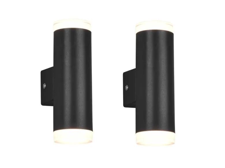 LED Badezimmer Wandleuchte 2er Set Up Down in Schwarz - Spiegelleuchten, H: 17cm