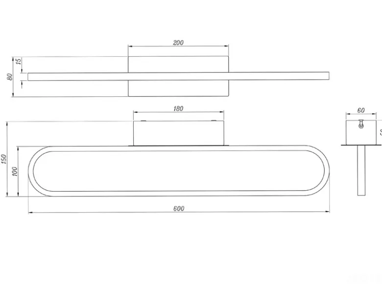 LED Badezimmer Wandleuchte GIANNI in Schwarz - Spiegelleuchte, Breite 60cm