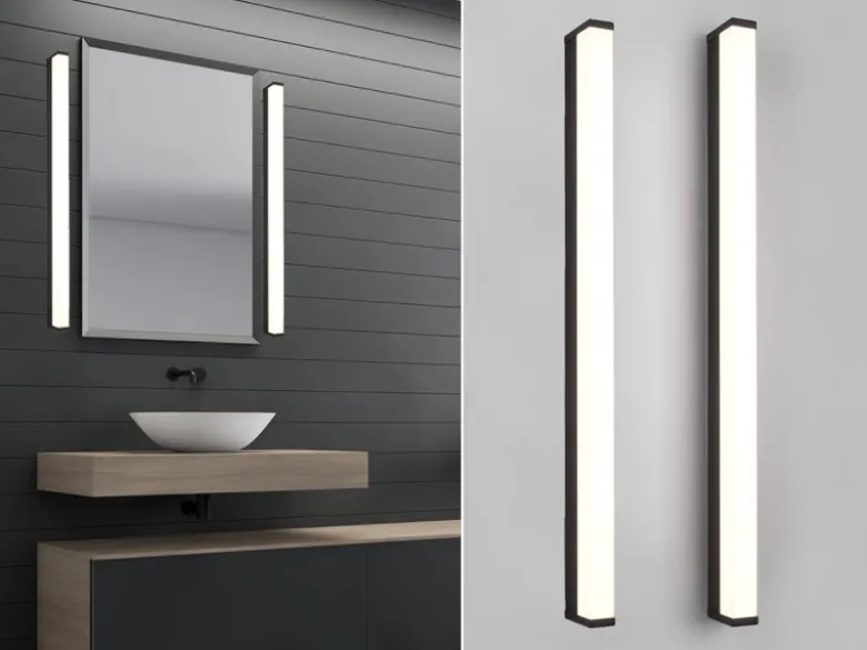LED Badezimmer Wandleuchten 2er Set in Schwarz - Spiegelleuchten, Breite 80cm
