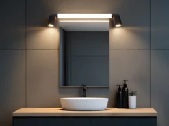 LED Bad Spiegelleuchte ENRICO mit Schalter und 2 Strahlern Schwarz, Breite 60cm