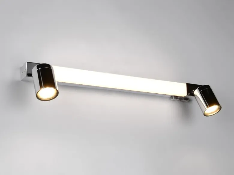 LED Bad Spiegelleuchte ENRICO mit Schalter und 2 Strahlern Chrom, Breite 60cm