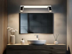 LED Bad Spiegelleuchte mit Schalter & 2 Spots Chrom inkl. GU10 LED, Breite 60cm