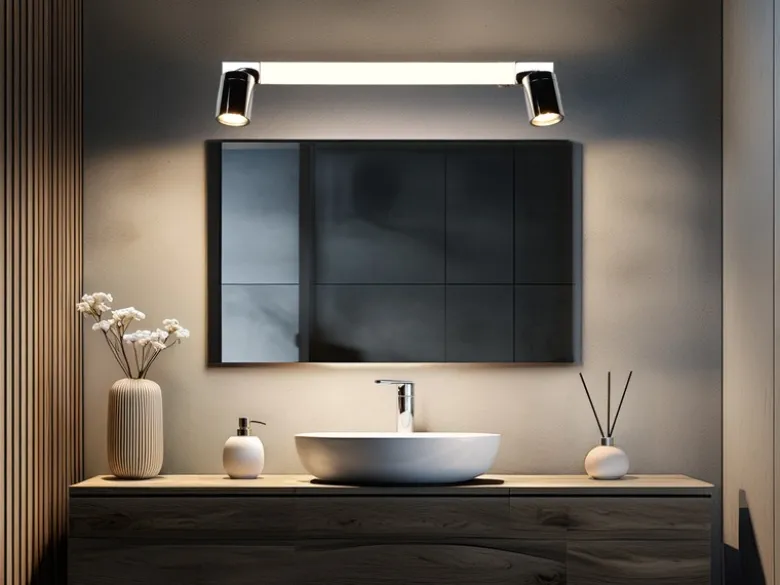 LED Bad Spiegelleuchte mit Schalter & 2 Spots Chrom inkl. GU10 LED, Breite 60cm