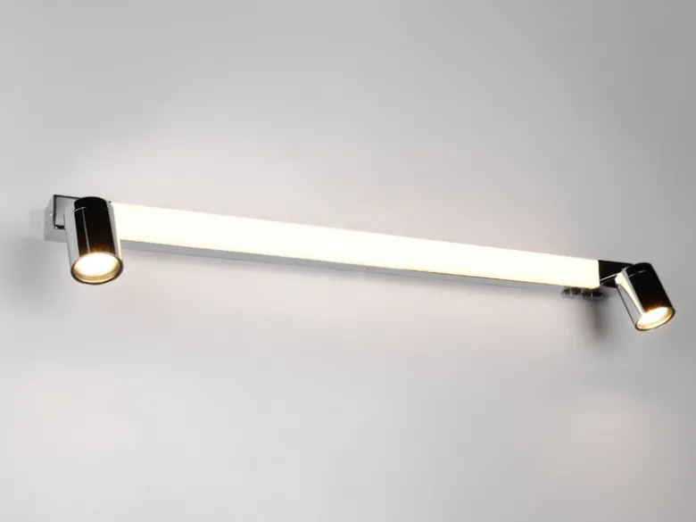 LED Bad Spiegelleuchte mit Schalter & 2 Spots Chrom inkl. GU10 LED, Breite 90cm