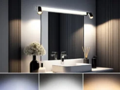 LED Bad Spiegelleuchte mit Schalter & 2 Spots Chrom inkl. GU10 LED, Breite 90cm