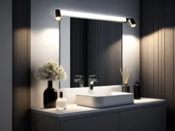 LED Bad Spiegelleuchte mit Schalter & 2 Spots Chrom inkl. GU10 LED, Breite 90cm