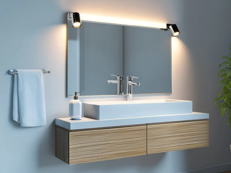 LED Bad Spiegelleuchte mit Schalter & 2 Spots Chrom inkl. GU10 LED, Breite 90cm