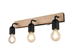 LED Bad Wandleuchte mit Holz und Schalter, 3-flammig Breite 45cm