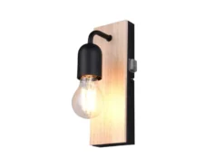 LED Bad Wandleuchte mit Holz und Schalter, 1-flammig Höhe 24cm