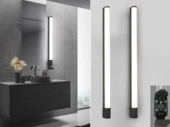 LED Bad Wandleuchten 2er Set mit Steckdose Schwarz - Spiegelleuchten, B: 119cm