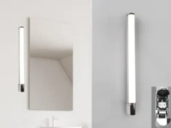 LED Bad Wandleuchte PIERA mit Steckdose Chrom - Spiegelleuchte, Breite 79cm