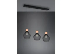 LED Balken Pendelleuchte Drahtgeflecht Schwarz mit Holz Breite 80cm