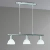 LED Balken Pendelleuchte 3 flammig Lampenschirme Glas Weiß, Breite 61cm