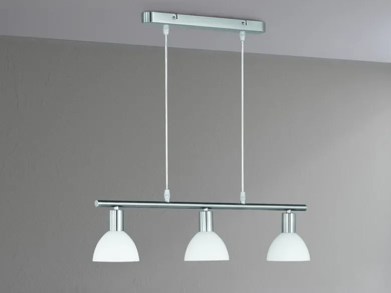 LED Balken Pendelleuchte 3 flammig Lampenschirme Glas Weiß, Breite 61cm
