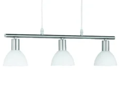 LED Balken Pendelleuchte 3 flammig Lampenschirme Glas Weiß, Breite 61cm