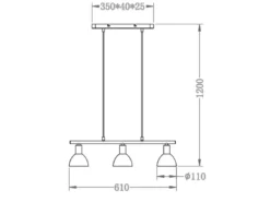 LED Balken Pendelleuchte 3 flammig Lampenschirme Glas Weiß, Breite 61cm