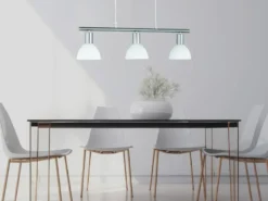 LED Balken Pendelleuchte 3 flammig Lampenschirme Glas Weiß, Breite 61cm