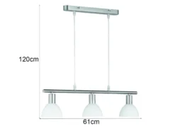 LED Balken Pendelleuchte 3 flammig Lampenschirme Glas Weiß, Breite 61cm