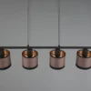 LED Balkenpendelleuchte 4-flammig mit Stoffschirmen in Taupe/Gold, B: 75cm