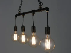 LED Balkenpendelleuchte 4-flammig in Industrial Wasserrohr Rostoptik
